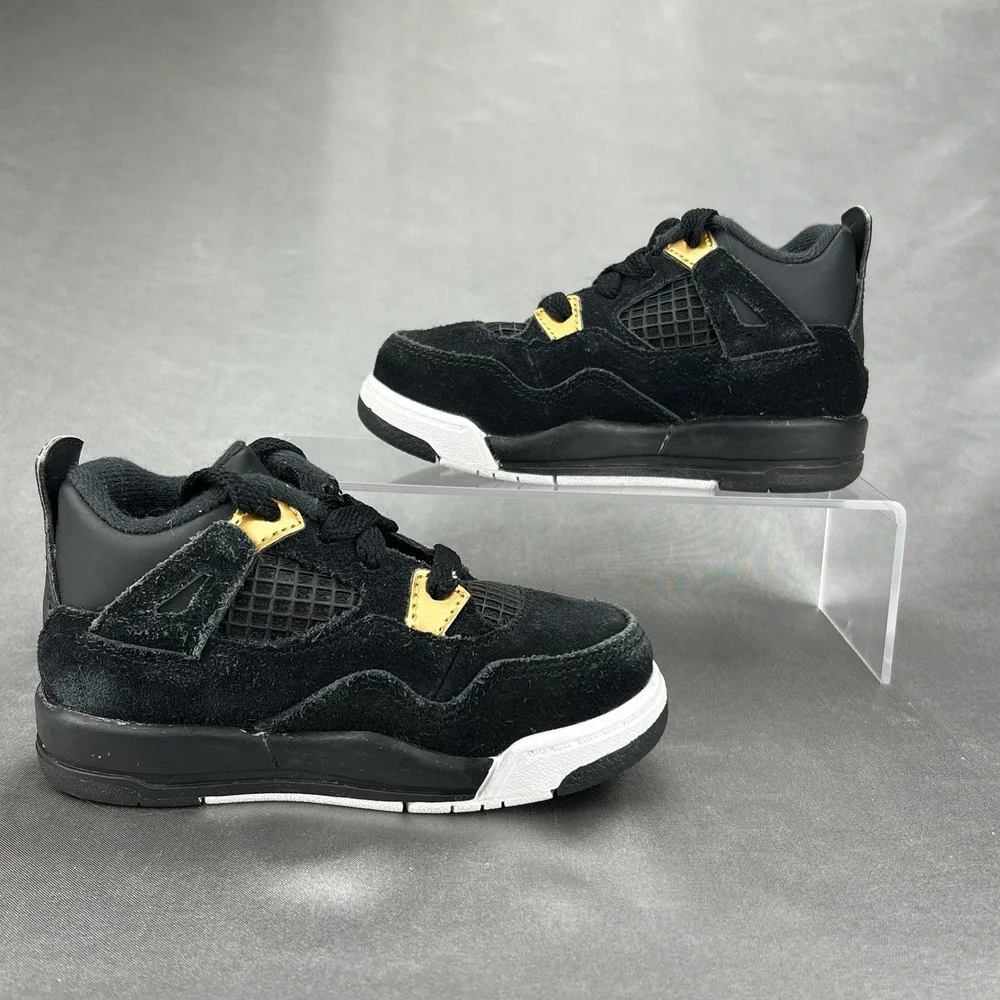 Nike Air Jordan 4 Retro Shoe 308500-032 Black White Gold Royalty Baby Toddler 7C